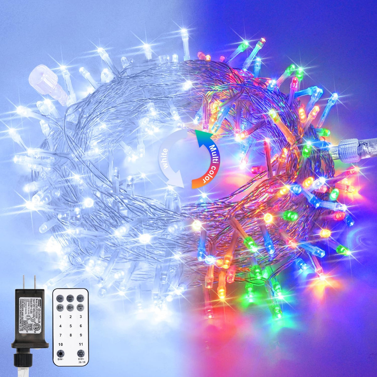 JMEXSUSS 100 LED Cool White & Multicolor Christmas Lights Indoor