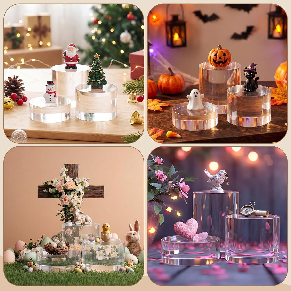 6 Pcs Acrylic Risers Stand Display Block Decor Riser 3 Size Decor Clear Polished Cube Solid Pedestal Stand for Jewelry