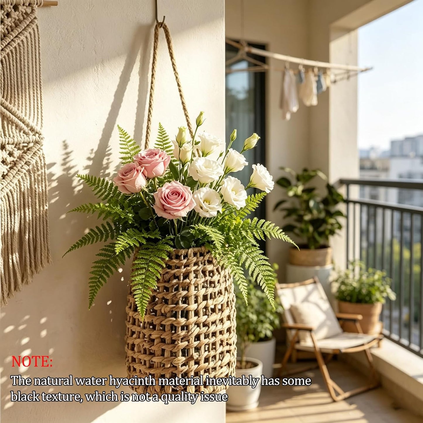 Flowers / Handwoven Water Hyacinth Hanging Basket / Natural