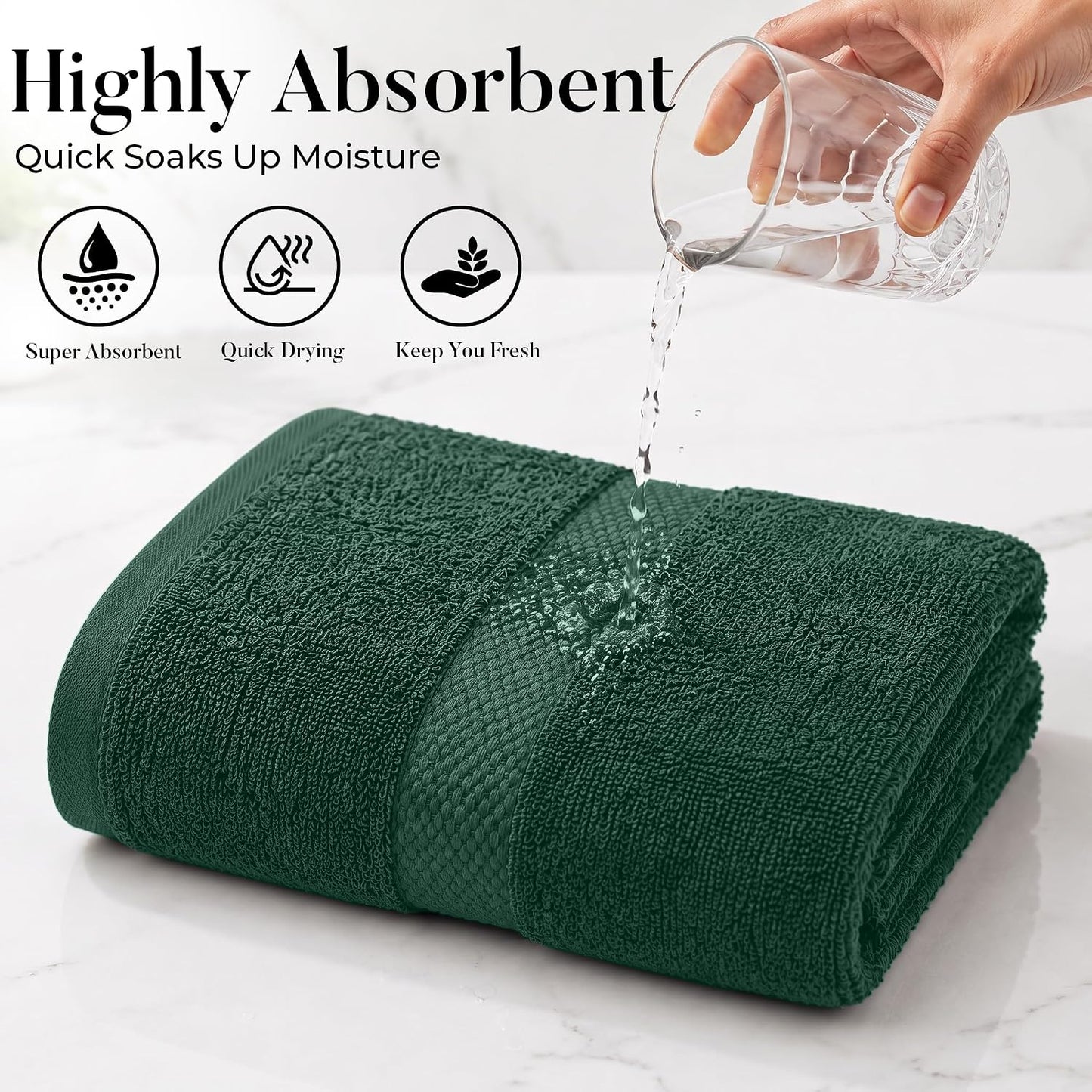 DAN RIVER 600 GSM Cotton Large Bath Towels Set of 4, 27 x 54 Inches H-Green | Larger & Lighter Weight Towels for