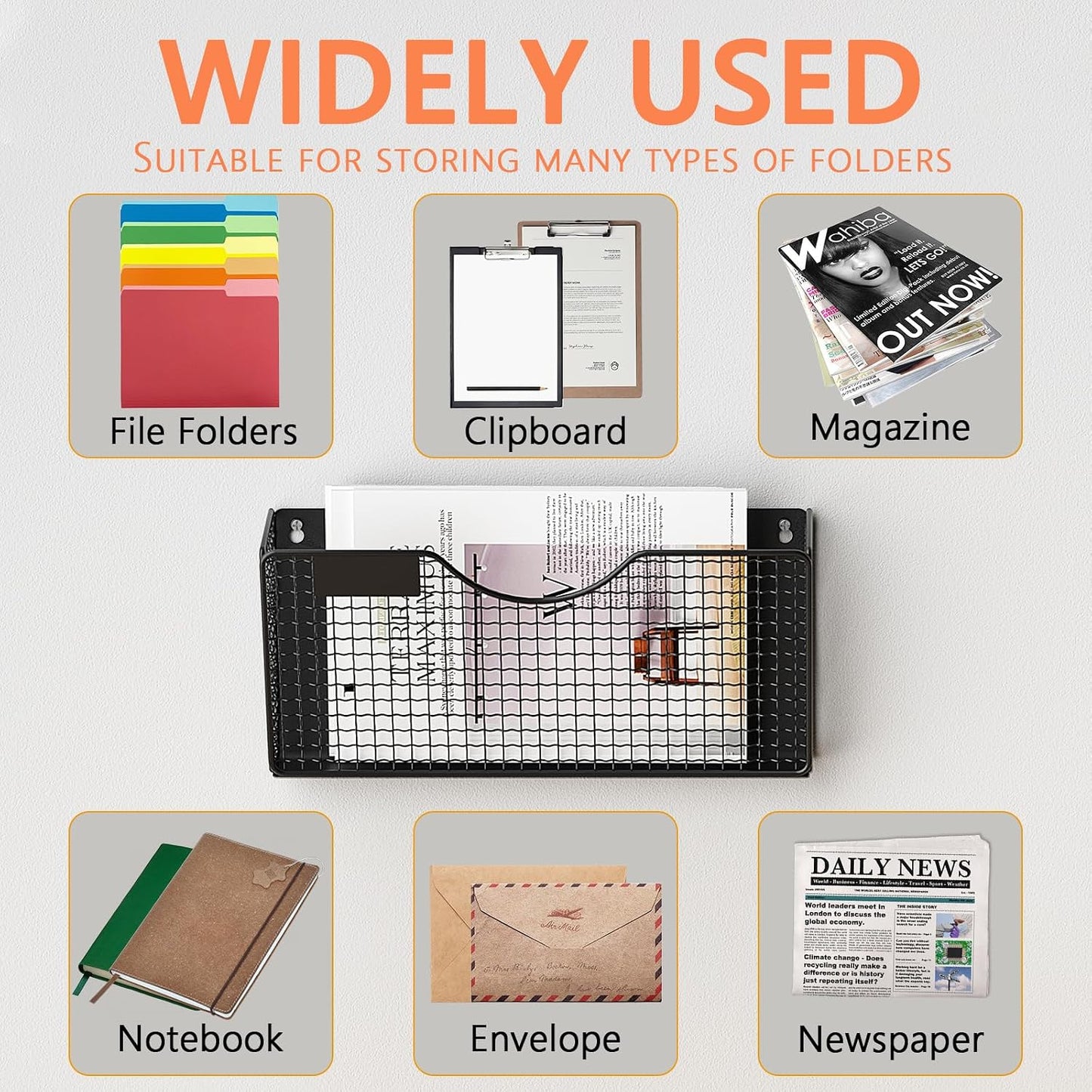 MFTEK Magnetic File Holder, 1 Pockets Magnetic File Folder Holder No Drilling Magnet Paper Mail Organizer Magazine