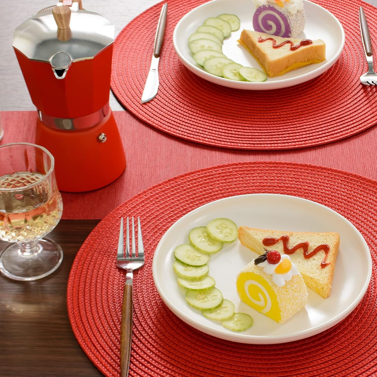 FunWheat Round Braided Placemats Set of 8 Place Mats for Dining Table Woven Washable Non-Slip Table Mats 15