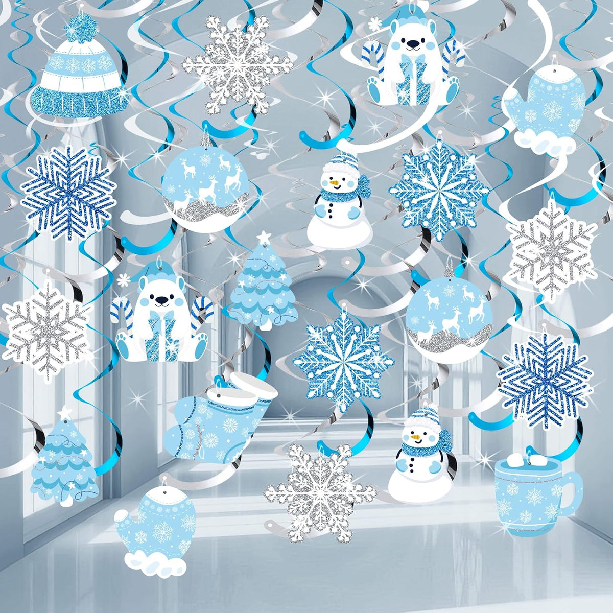 Winter Hanging Decorations, Christmas Spiral Swirls, 30-Pc Winter Decor
