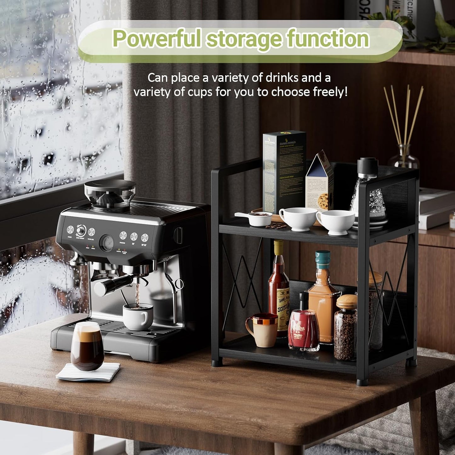 Aduanbang Coffee Bar Accessories Organizer, Seasoning Organizer, 2 Tier Wooden Kitchen Counter Shelf, Coffee Organizer