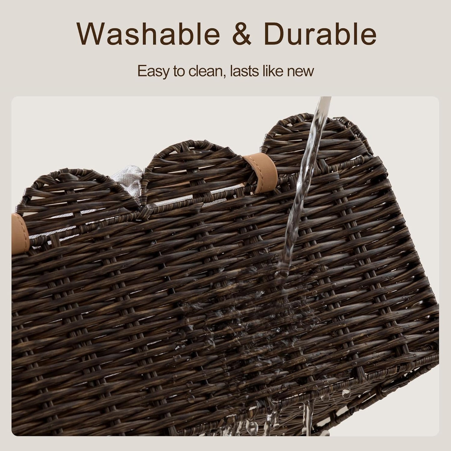 Portable Scalloped Plastic Wicker Woven Basket / Waterproof Plastic Brown / Large