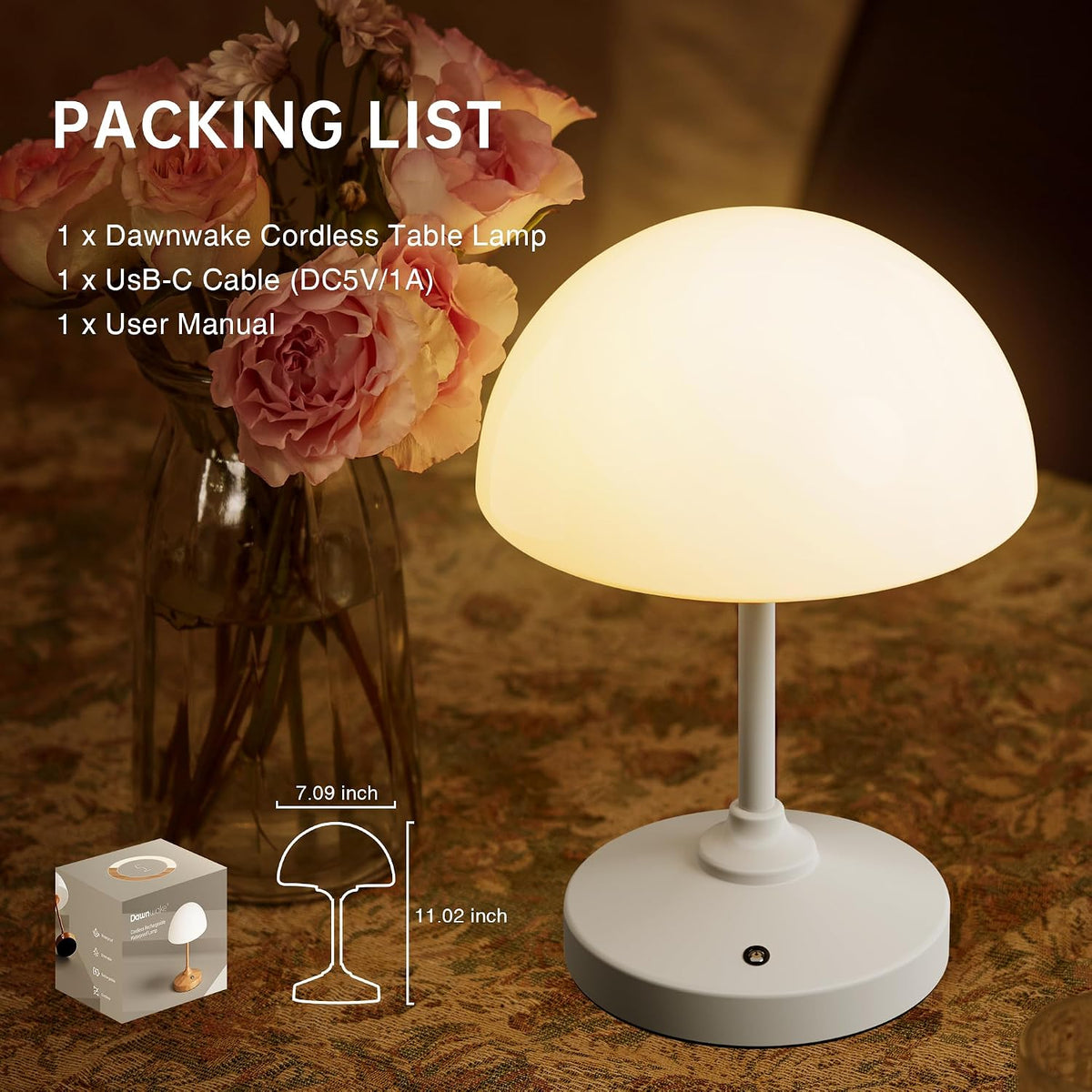Mushroom Lamp Cordless Lamp Table Lamp,Outdoor Waterproof Shower Lamps,5000mAh Rechargeble Battery Operated Dimmable