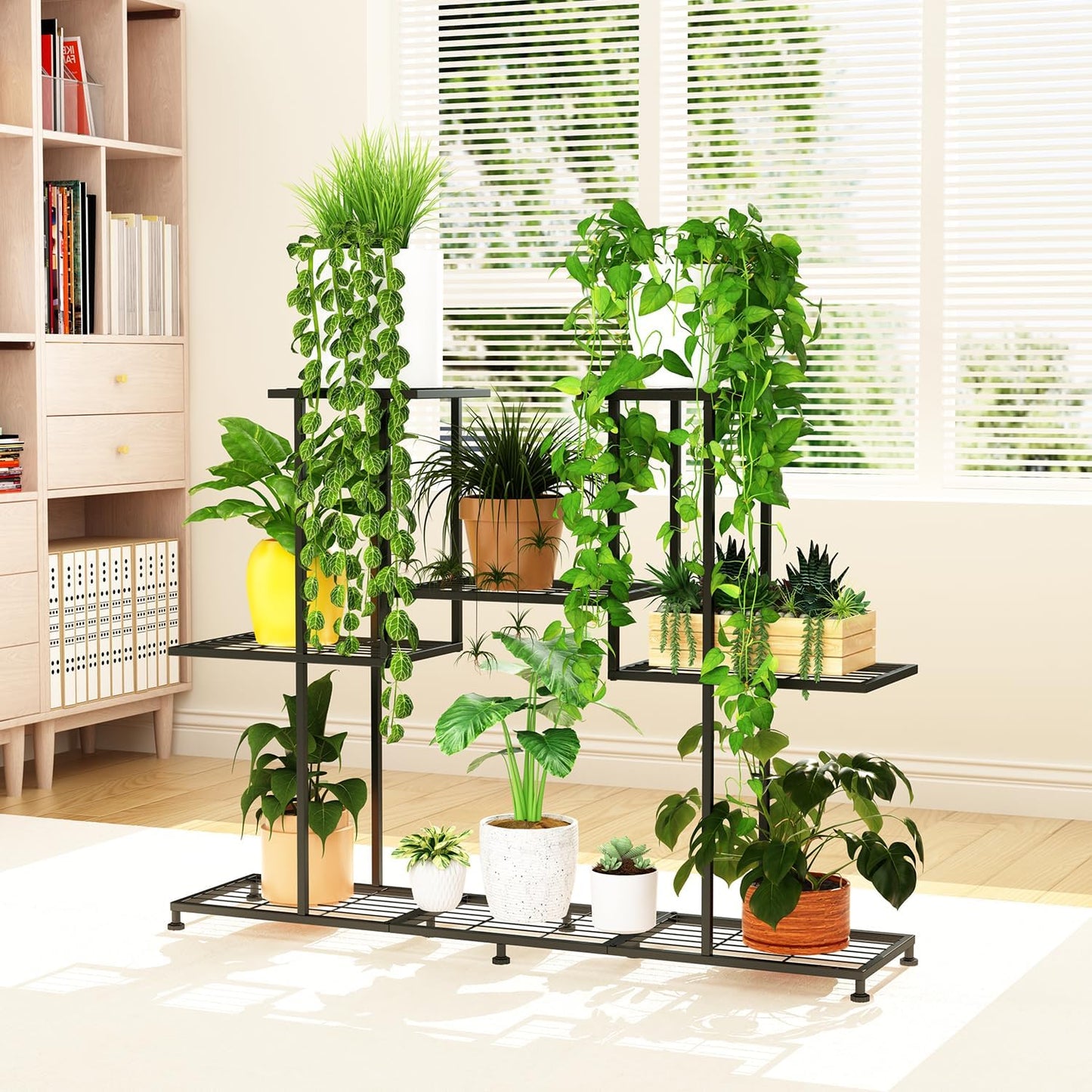 Twhep Metal Plant Stand, 5 Tiers Multifunctional Plant Stands for Indoor Plants, Decorative Black Steel Plant Shelf for