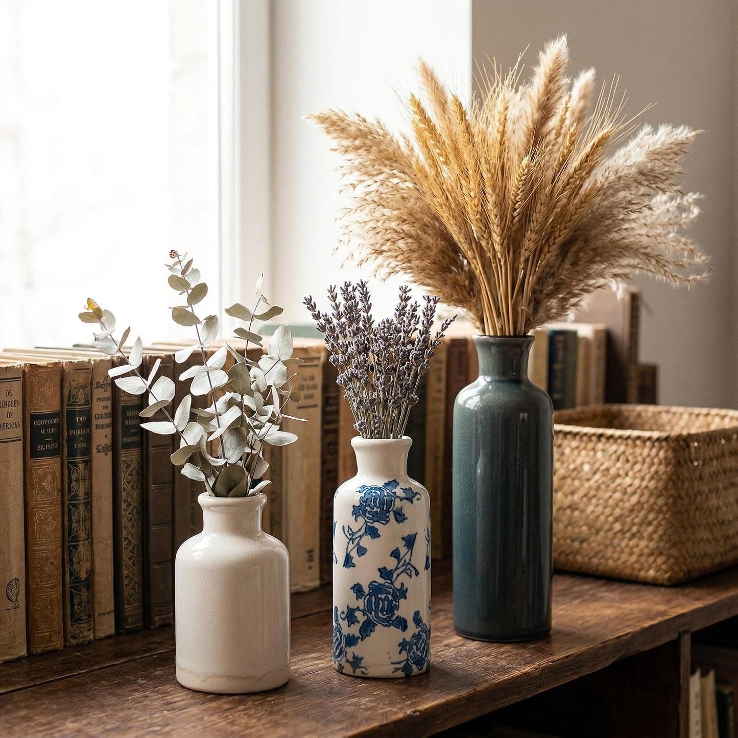 Rustic Farmhouse Vase / 102-blue and White / Set of 3