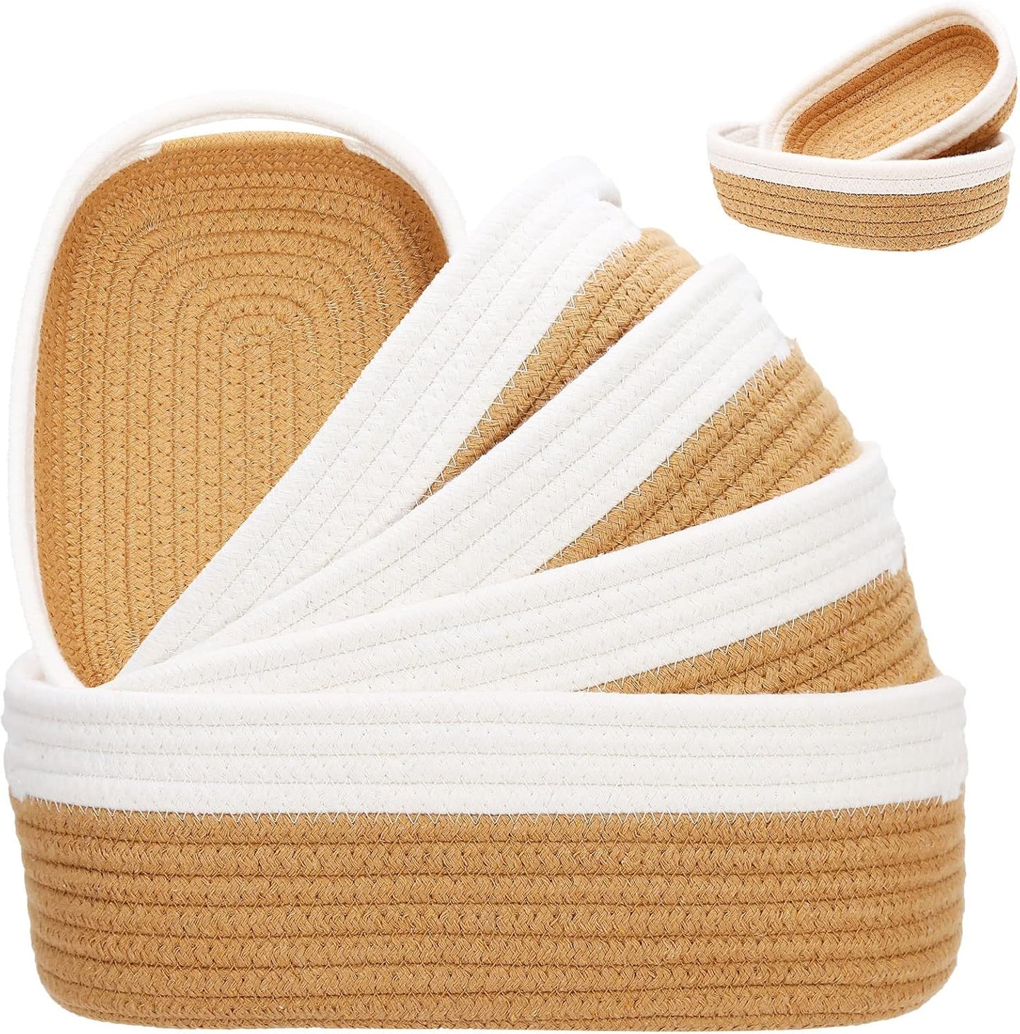 7 Piece Cotton Rope Woven Basket Set / OFF WHITE & JUTE