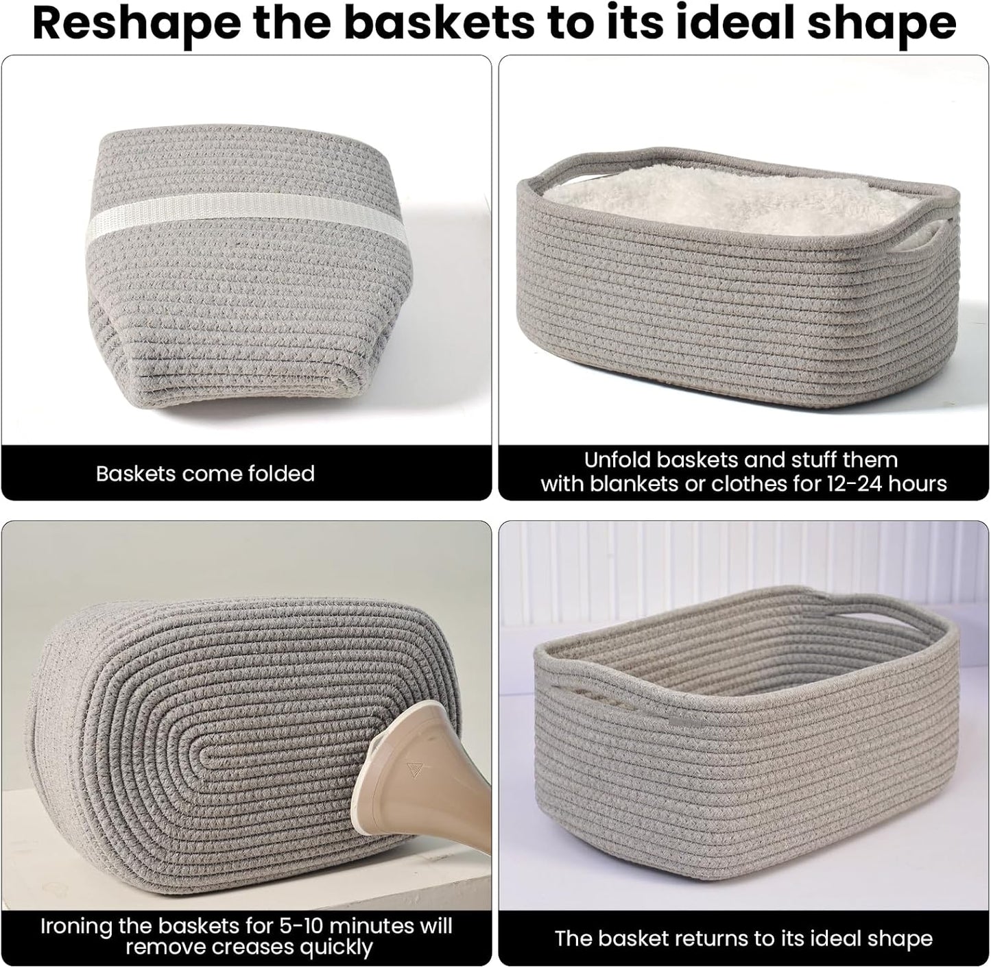Woven Baskets for Storage / 13 x 8.5 x 5.1 / Grey