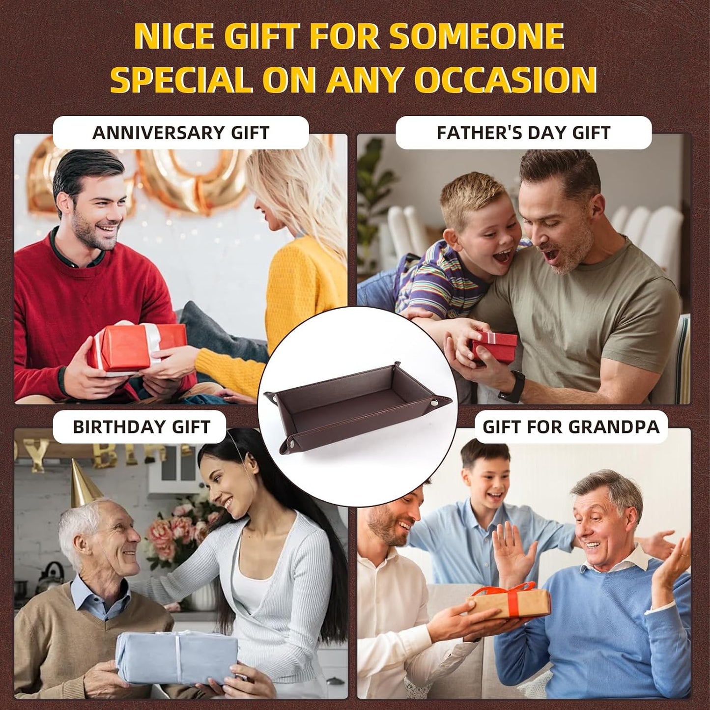 Valet Tray for Men Women / Dark Brown Rectangle / Set of 2