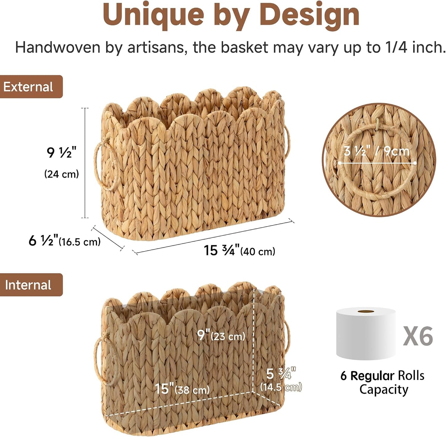 Scalloped Bathroom Toilet Paper Storage Holder / Natural / No Lid, Scalloped