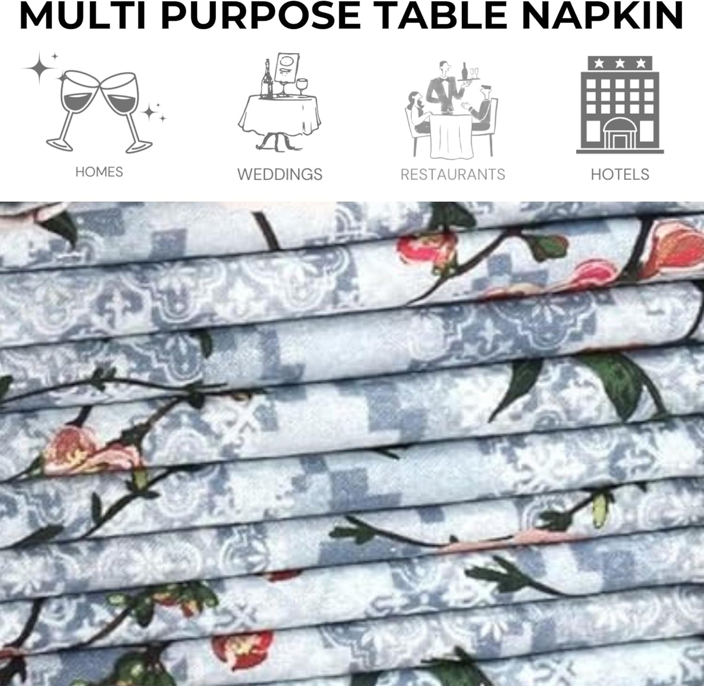 Bedding Craft Cotton Cloth Dinner Napkins Set of 12 – 18x18 Birds Print Design with 1" Fold – Reusable Machine Washable