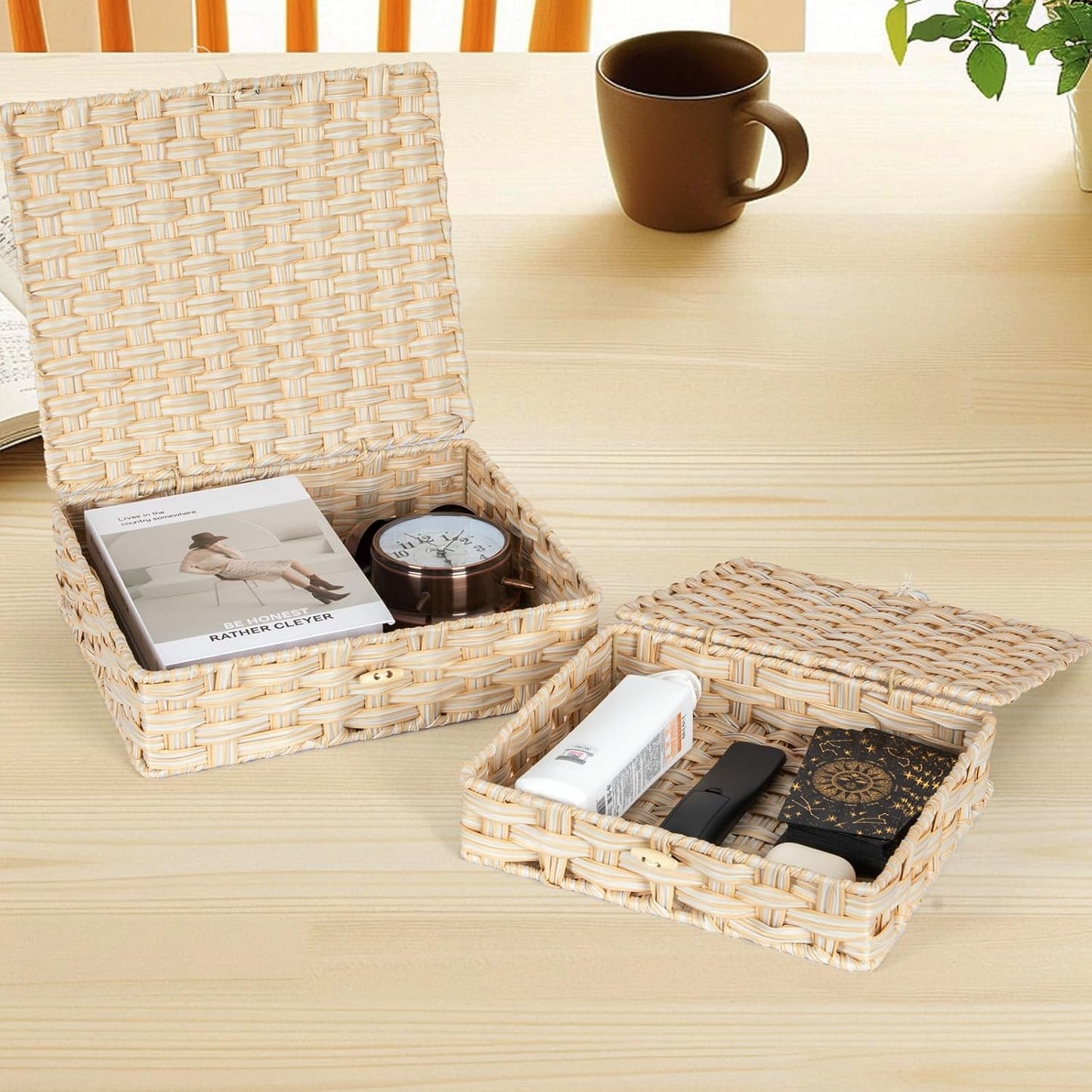 Woven Rattan Organizer Bins / Beige / Set of 2
