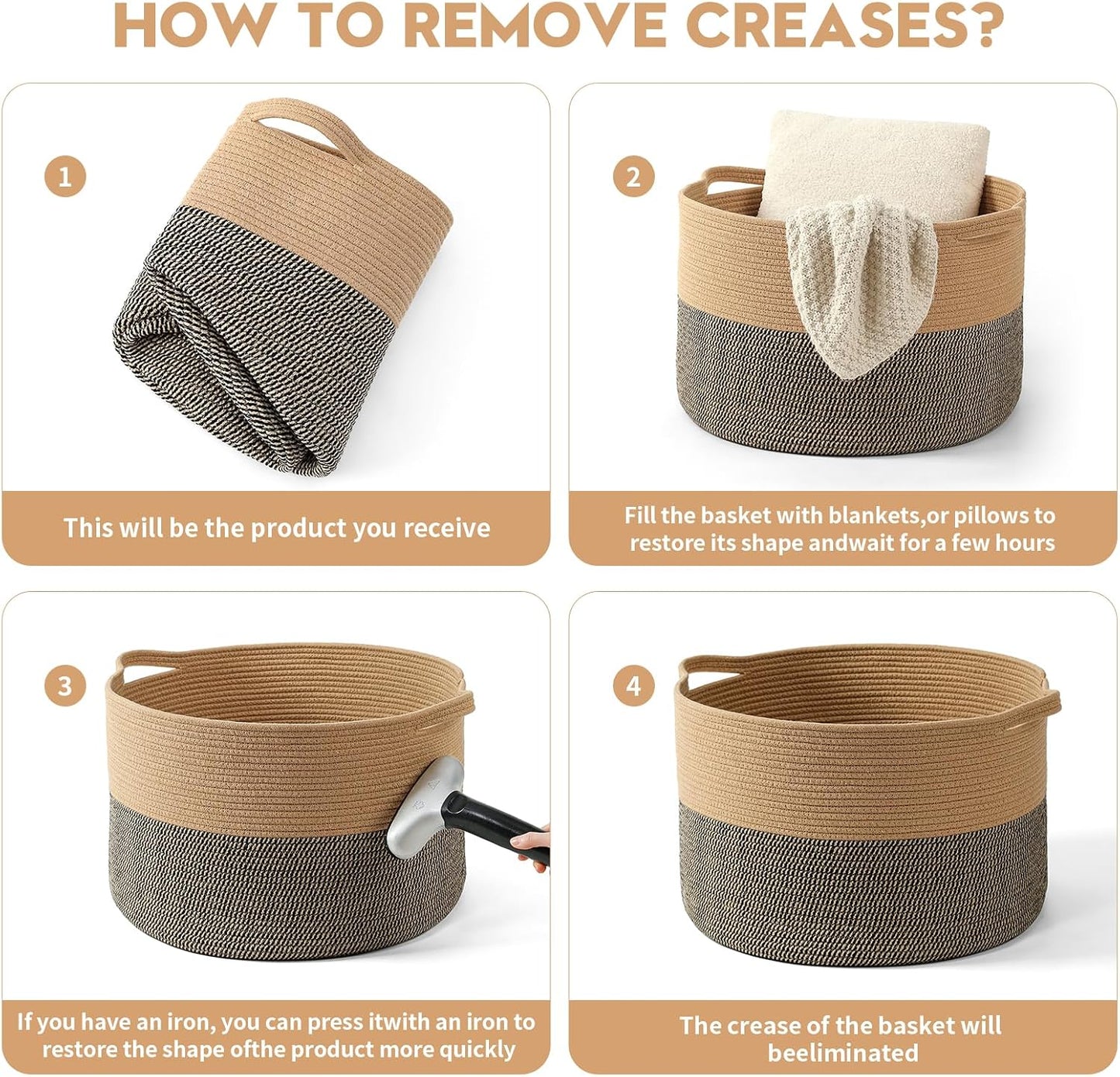 Collapsible Handle Cotton Rope Soft Woven Fabric Storage Organizer Clothes / Camel & Mix Camel / 65L