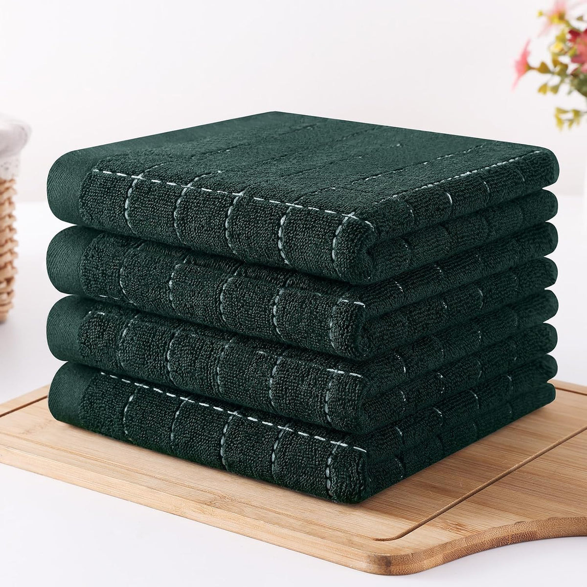 Homaxy 100% Cotton Terry Kitchen Towels, 6 Pack, Blackish Green | Ultra Soft and Absorbent Dish Towels for Kitchen