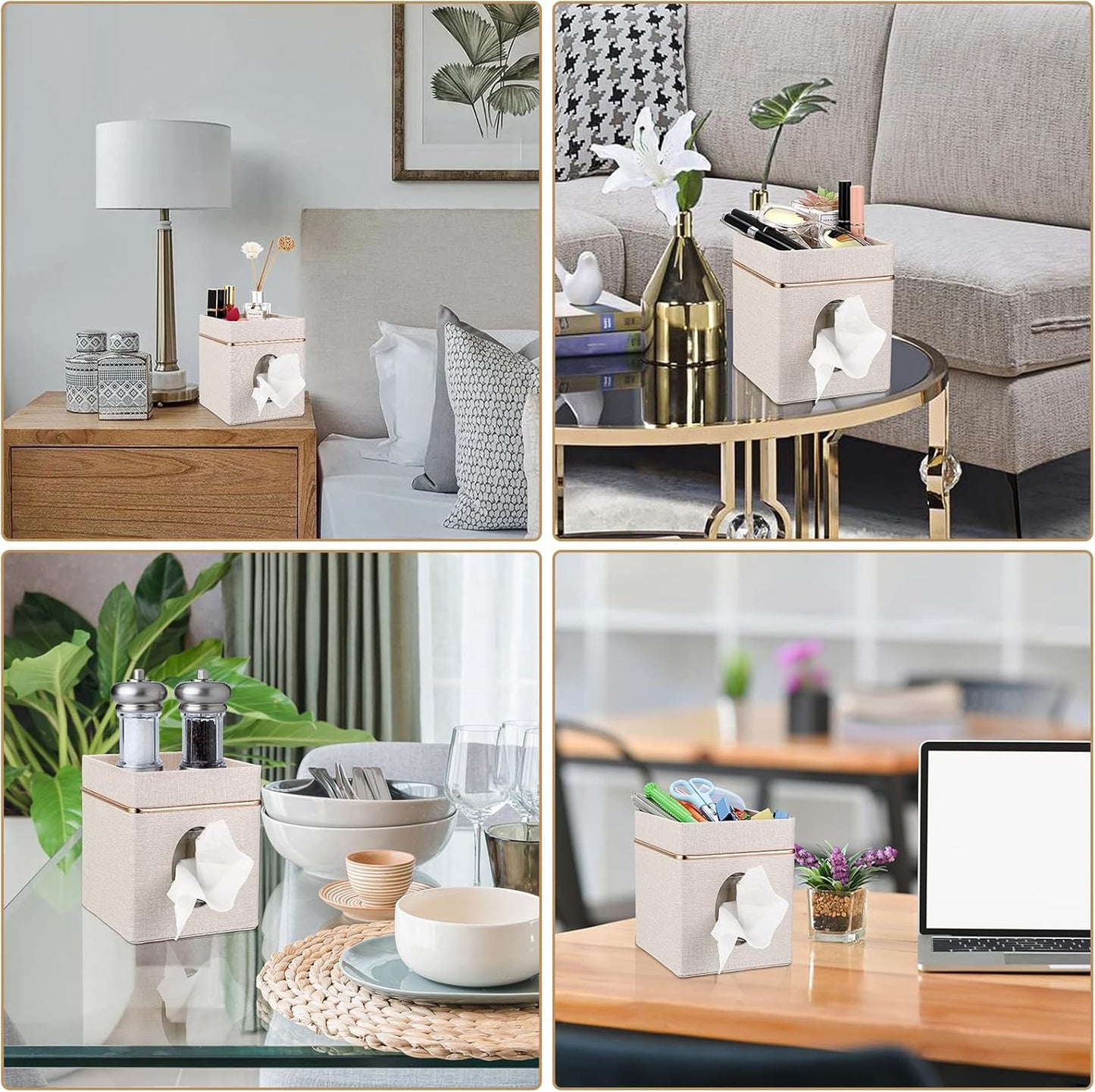 Linen Square Tissue Box Cover / Beige