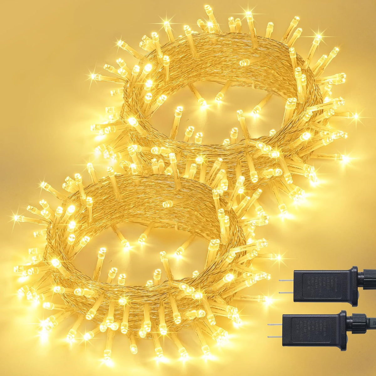 JMEXSUSS 2 Pack Warm White Christmas Lights Indoor, Total 200 LED 66FT