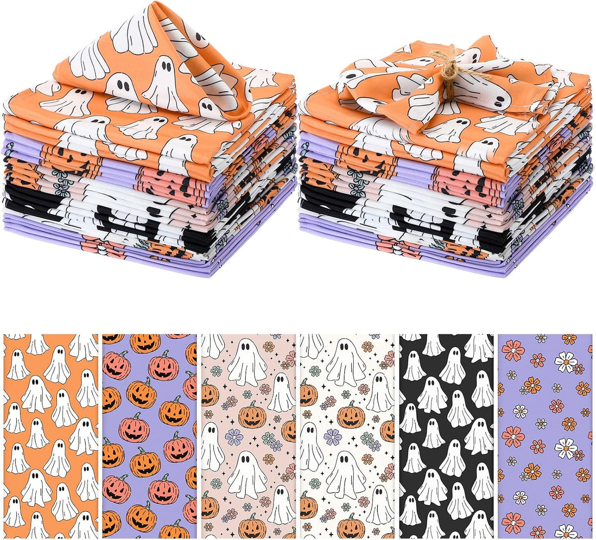 Mixweer 12 Pack Halloween Cloth Napkins Bulk, 15 x 15 Inch Square