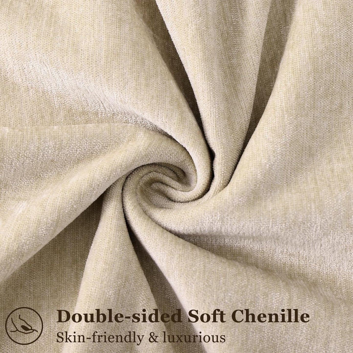 Decorative Soft Velvet Modern Chenille Lumbar Pillow / Natural Beige / 20 x 12 / Set of 2