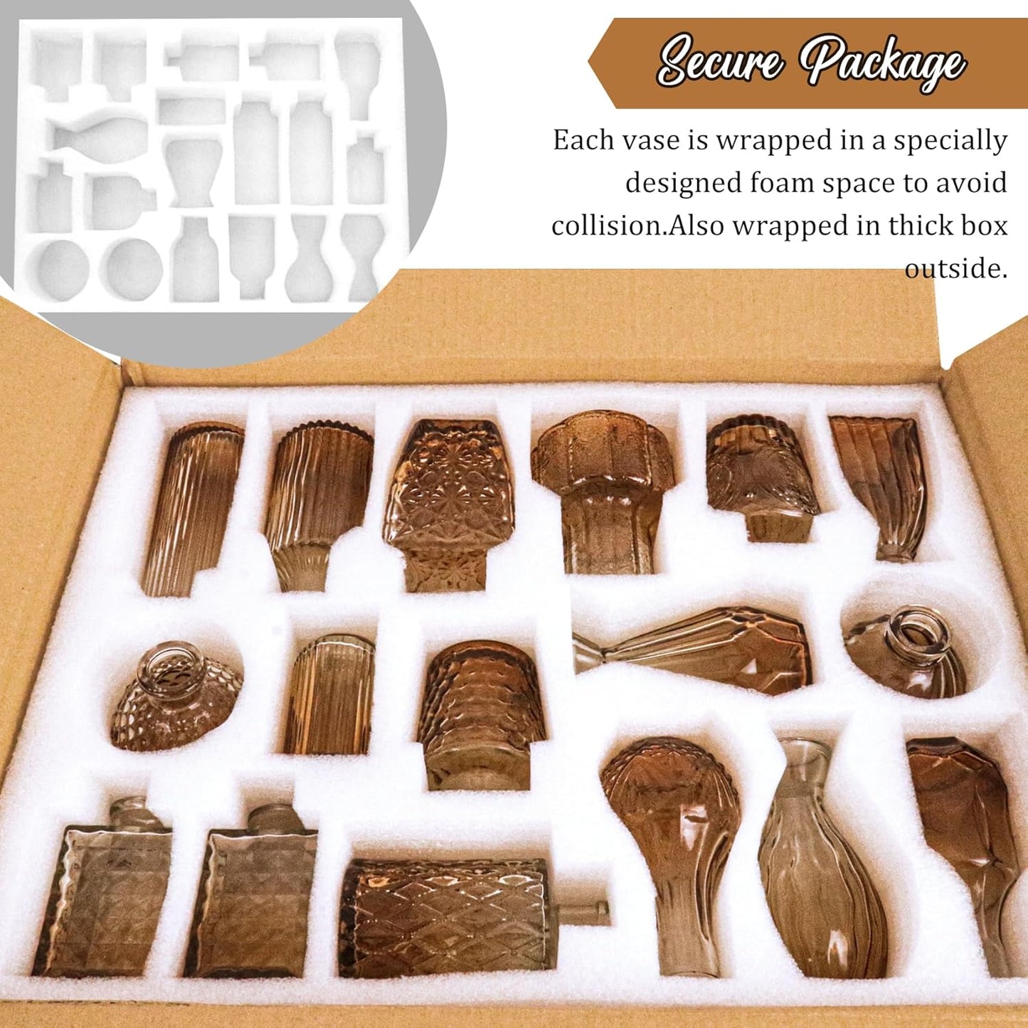 Bud Vases Set Small Vintage Glass Bottles Bud Vases in Bulk Multiple Shape Glass / Amber / Set of 36
