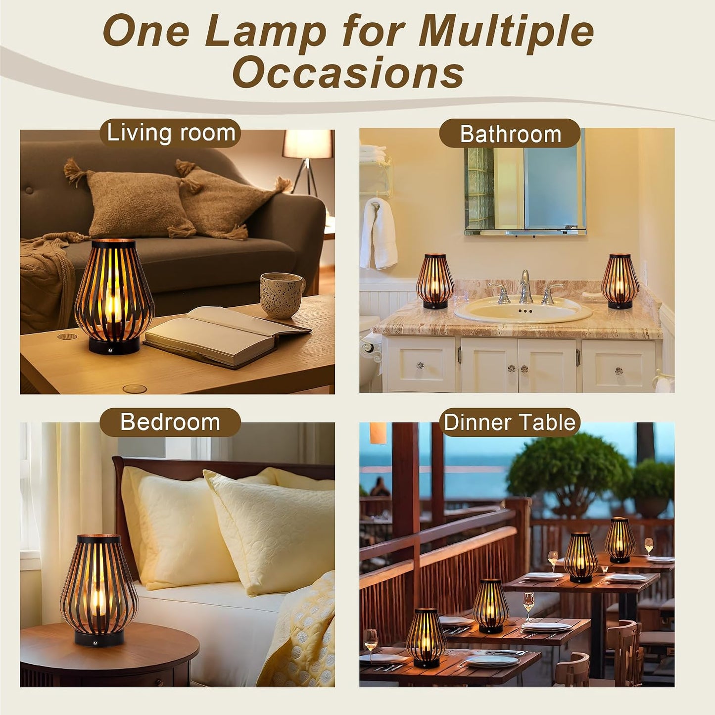 JHY DESIGN Dimmable Touch Bedside Table Lamp 8.5''H Rechargeable Battery Powered Lamp with LED Edison Style Bulb