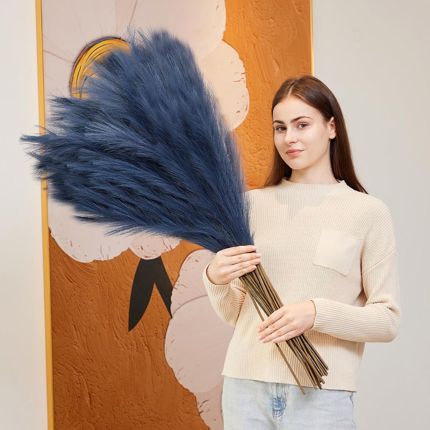 Large Tall Fluffy Artificial Fake Flower / Blue / 3.2 Inch / Set of 10