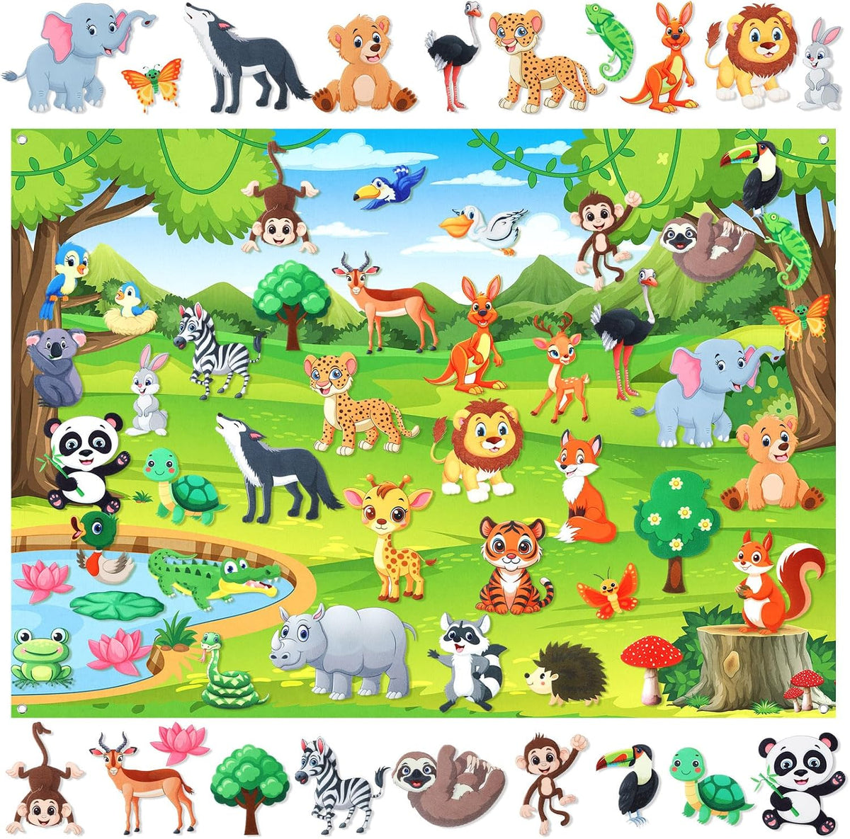 MiniInflat Animal Story Felt Board Jungle Animal Felt Board, 42, Safari