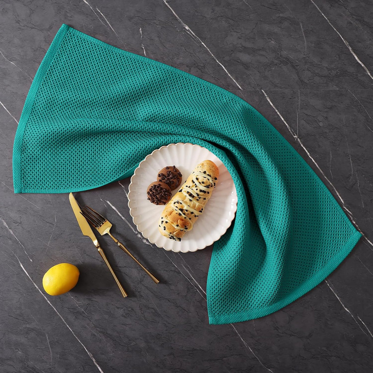Homaxy 16 Pack 100% Cotton Kitchen Towels and Dishcloths Set, Teal | 12 x 12 Inches and 13 x 28 Inches Kitchen Towels