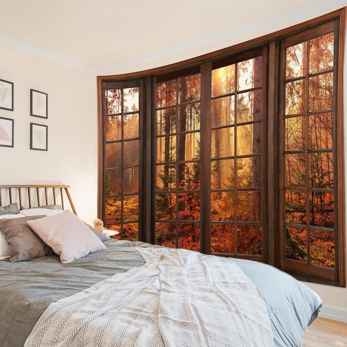 HVEST Forest Fall Tapestry for Bedroom Orange Decor,70.9L x 92.5W Inches