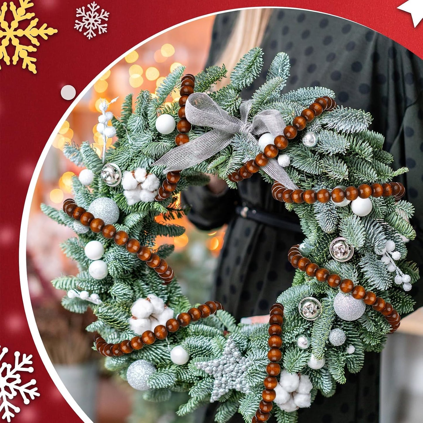 Giegxin 2 Pcs Wood Brown Christmas Bead Garland 66 Feet in Total Farmhouse | Rustic Wooden Beaded Garland for Tree Tier