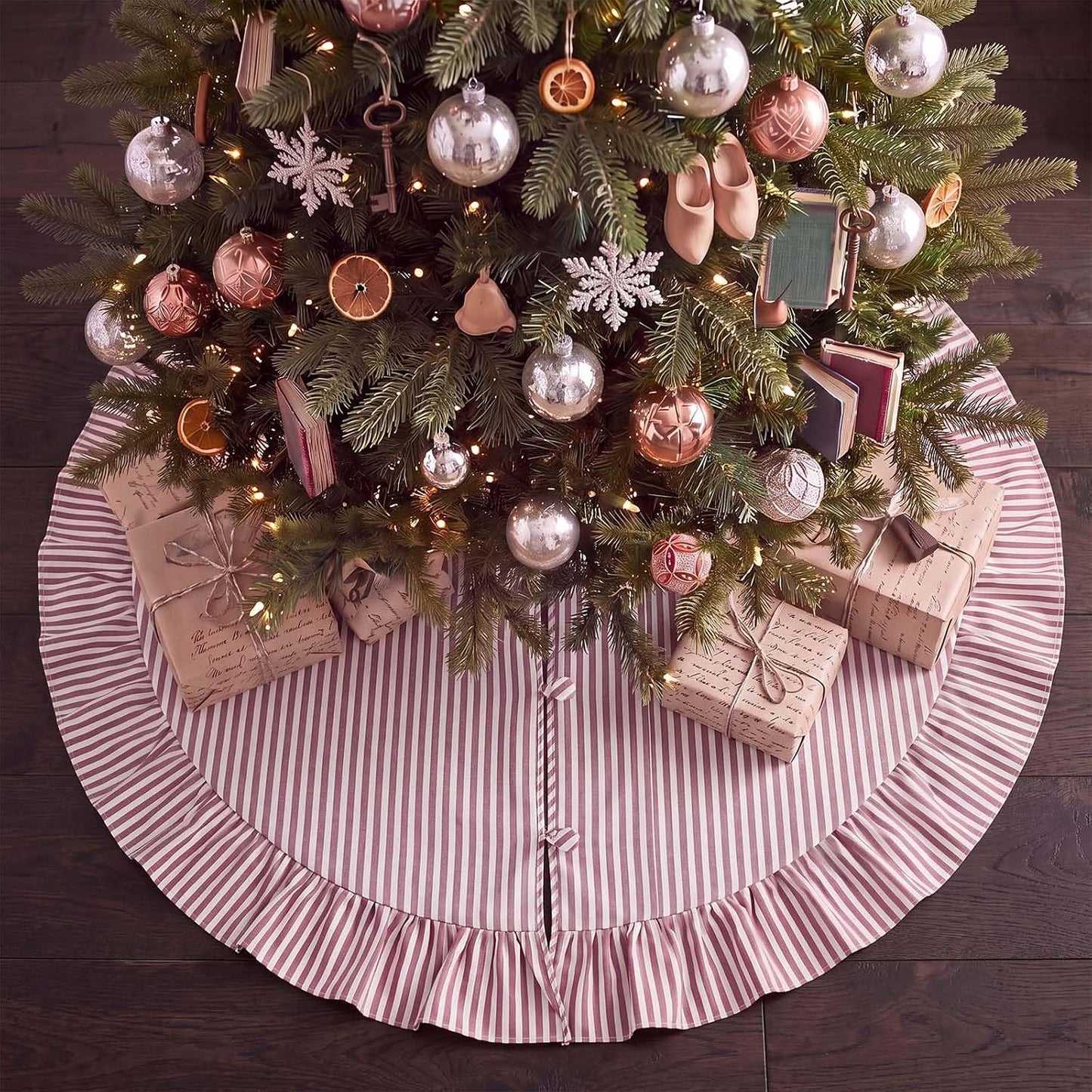 Lineshading 4 Pcs Christmas Table Decorations, Red White Candy Wood Signs