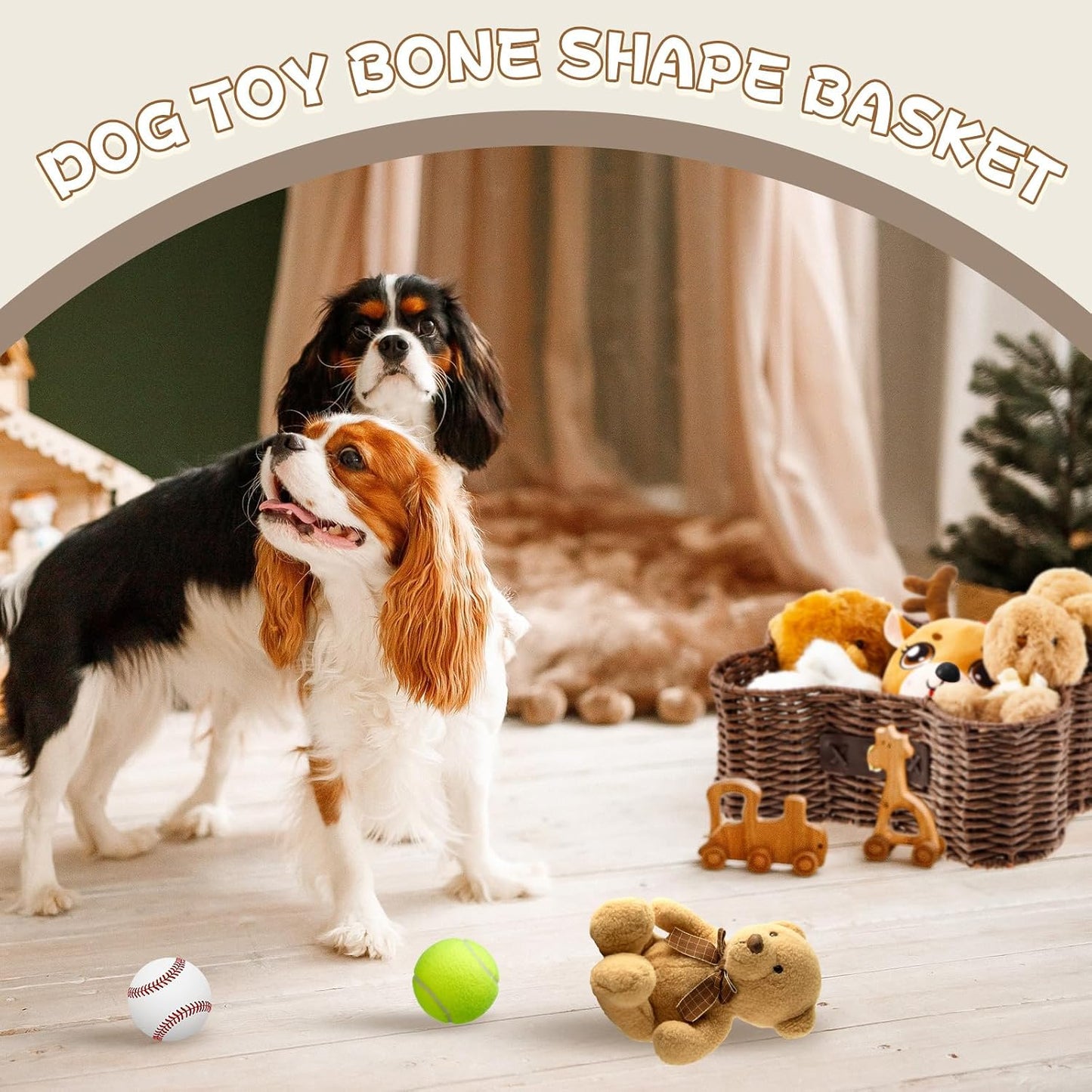 Lid Bone Shaped Basket for Dog Natural Woven Handmade Pet Puppy / Wicker / Dark Brown / Set of 2