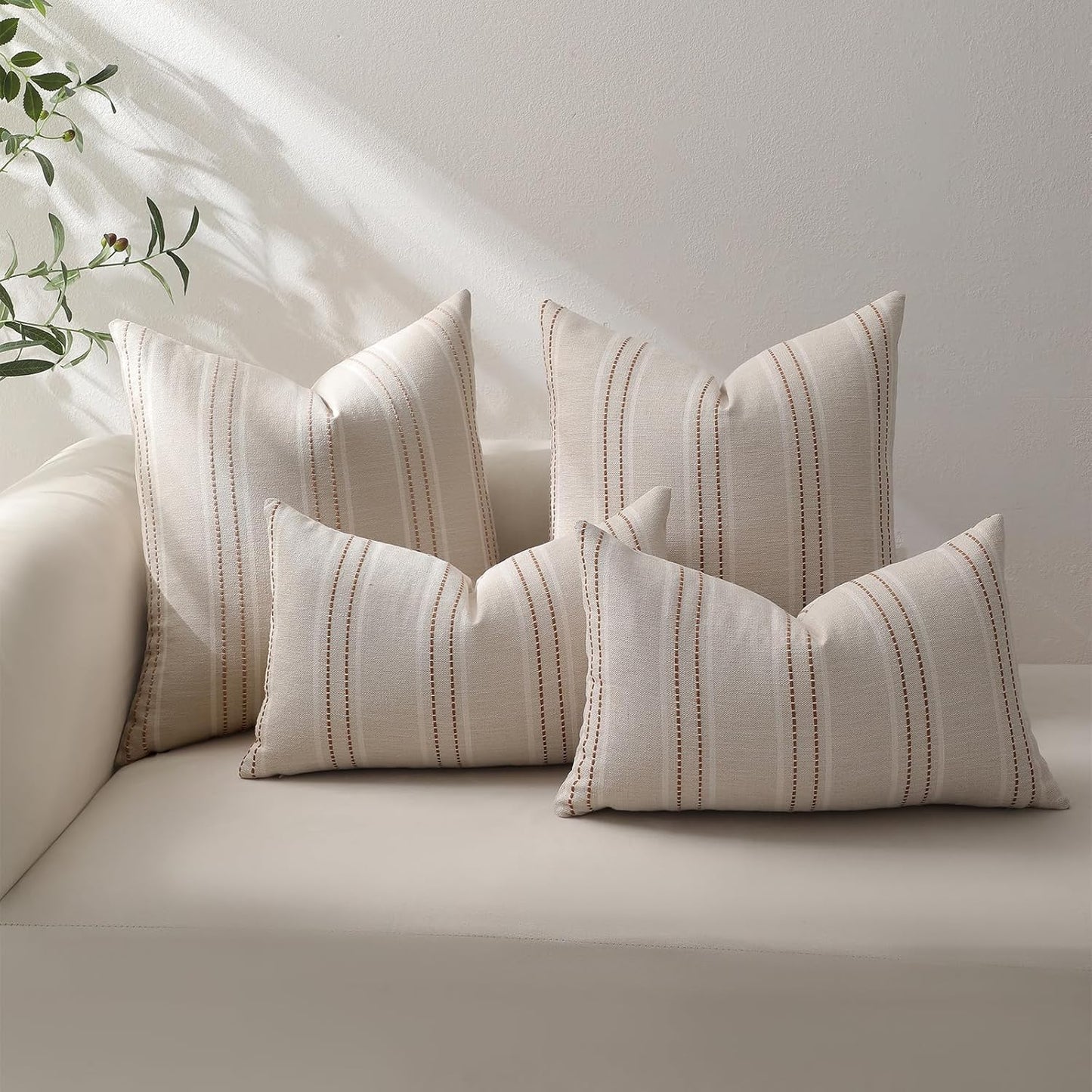 Rust Throw Pillow Covers Striped Fall Pillow Covers Textured Linen / Caramel / 20 x 20 / Set of 2