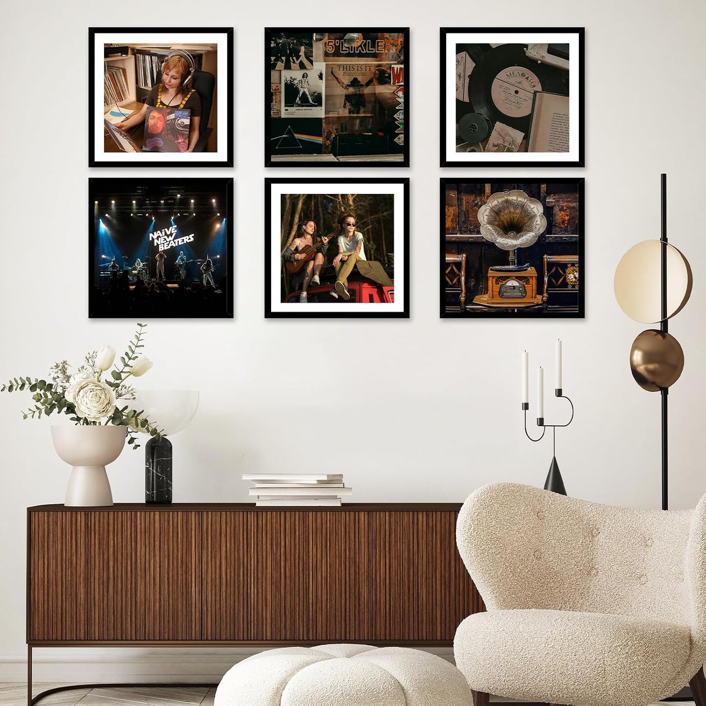 JCJMY 6 Pack 12.5x12.5 Record Frame with 10x10 Mat for Vinyl Record Album Cover Poster, Display Picture 10x10 with Mat
