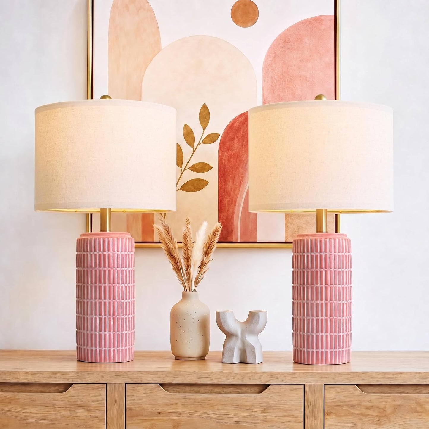 PoKat 23" Ceramic Table Lamps for Living Room, Farmhouse Bedside Lamps Set of 2 for Bedroom, Rustic Nightstand Lamps