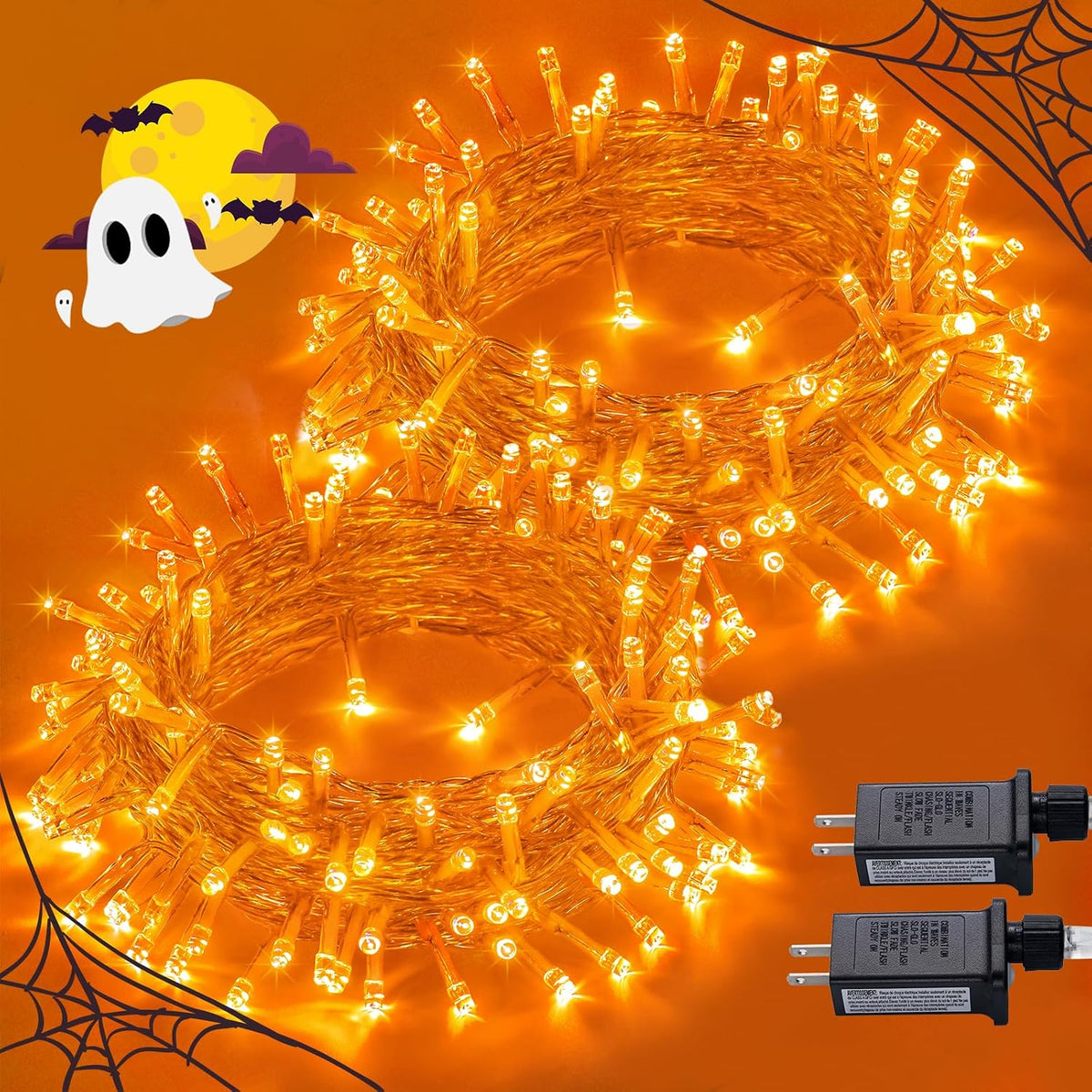 JMEXSUSS 2 Pack Orange Halloween Lights Indoor, Total 200 LED 66FT