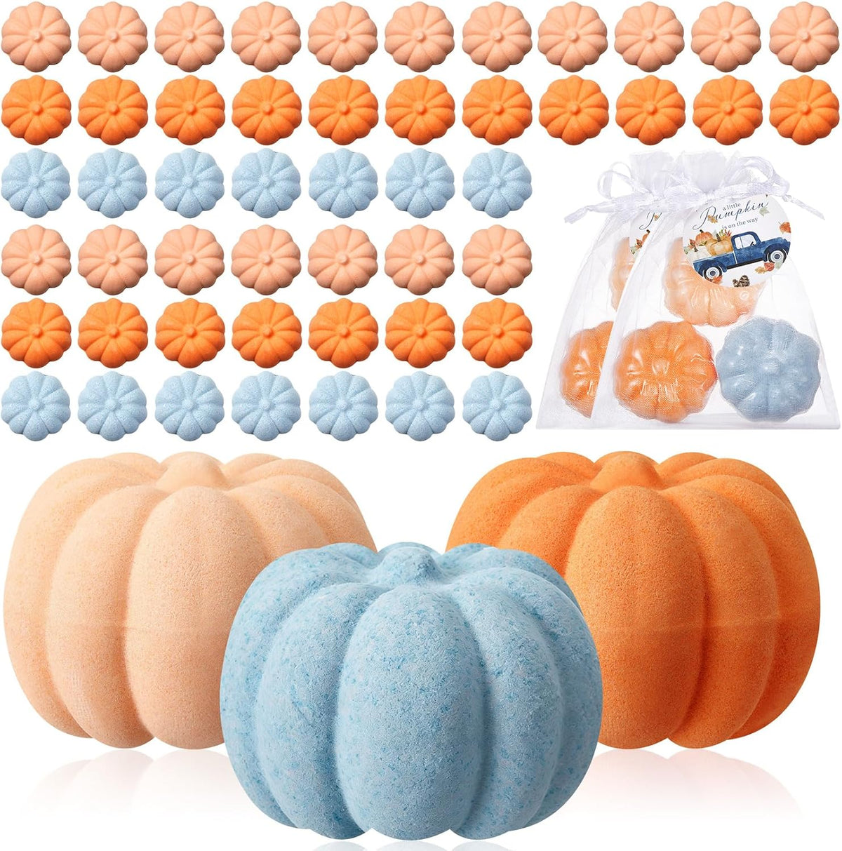 Lounsweer 50 Pack Little Pumpkin Bath Bombs Fall Baby Shower Favors,Blue