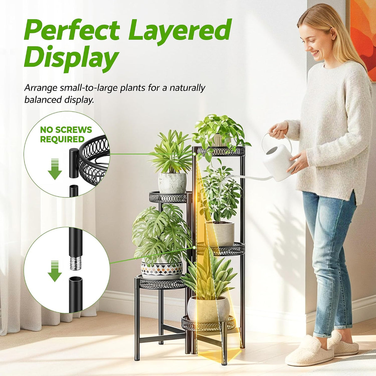 Plant Stand Indoor Outdoor, 5 Tier Corner Metal Flower Display Holder Stand, Folding Tall Plant Rack for Patio Balcony