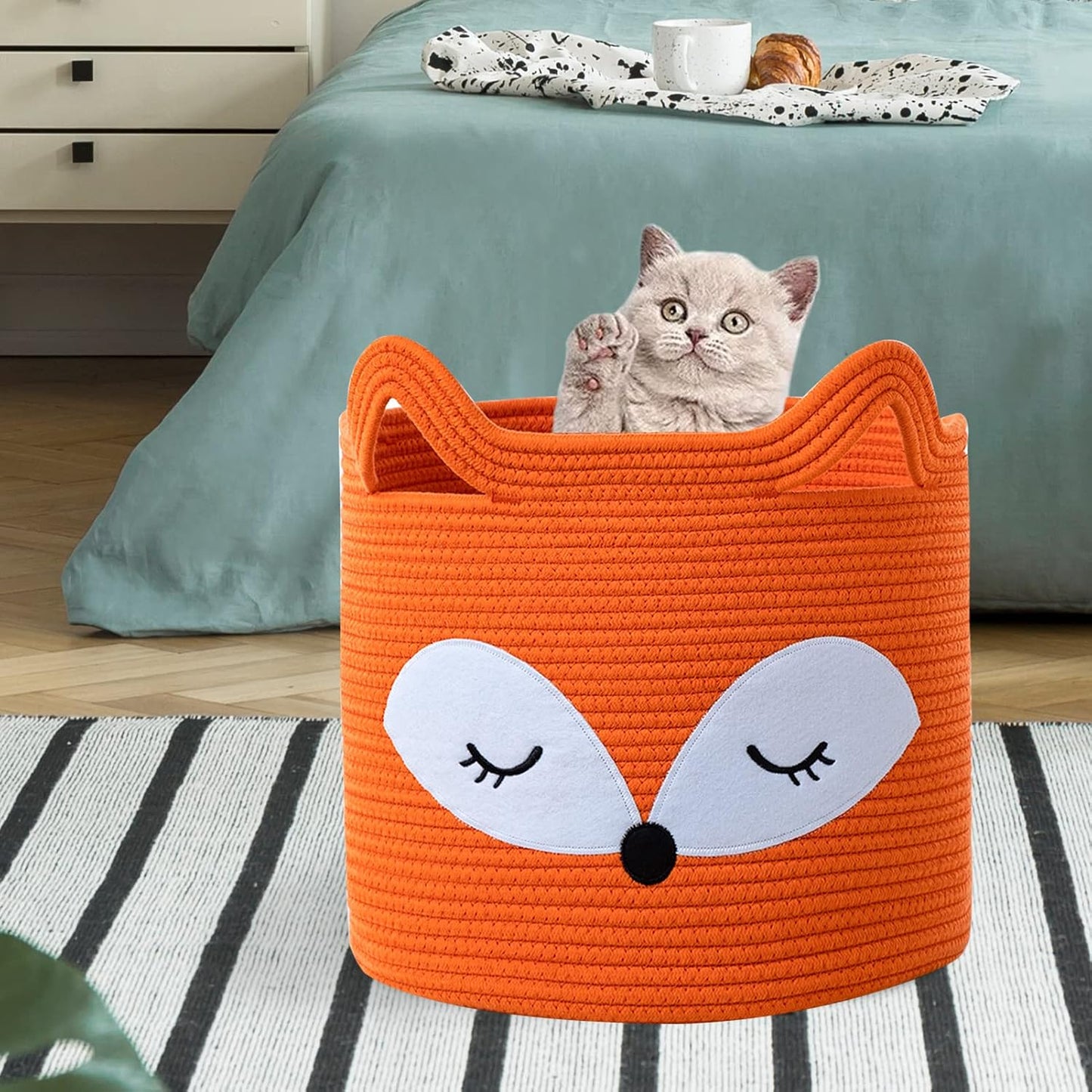 Fox Toy Basket Cotton Rope Animal Baskets Laundry Hamper for Toys / Orange / Orange Fox