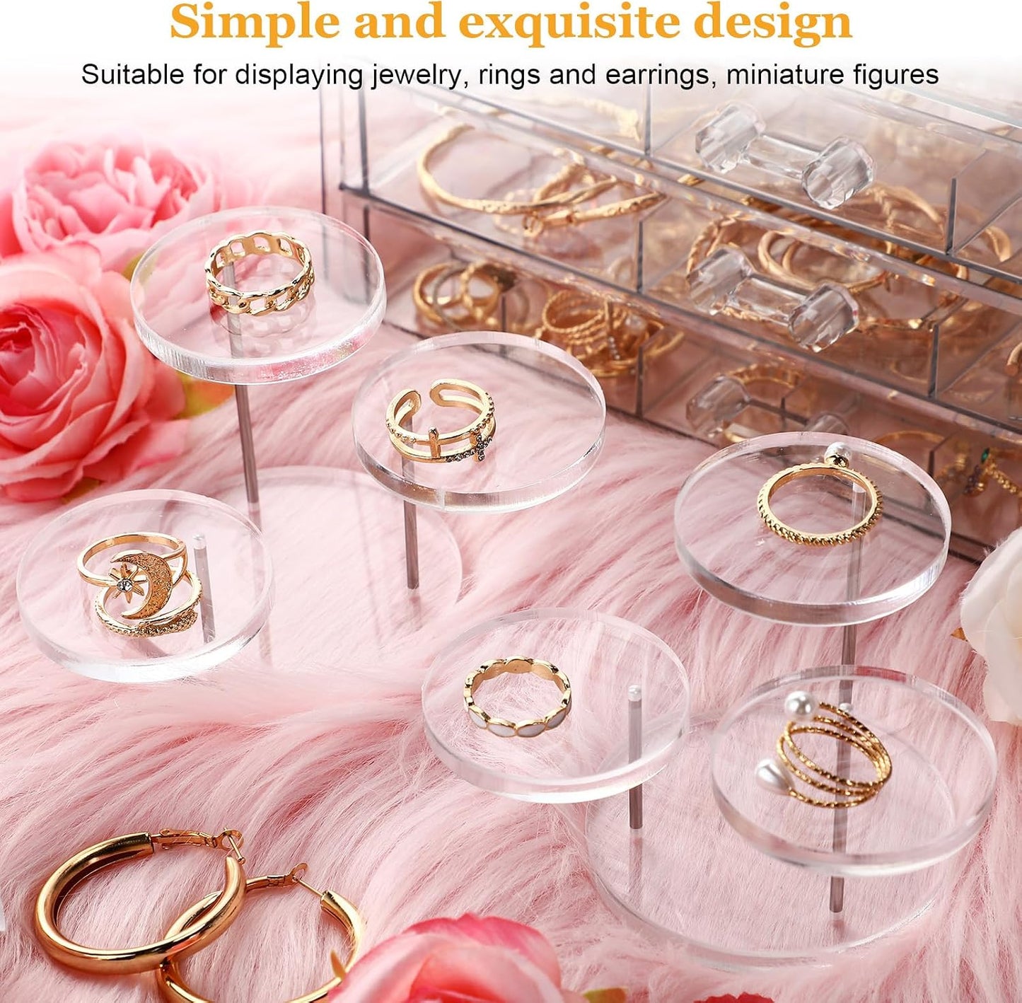 Round Acrylic Display Riser Stands for Small Items 3 Tier Jewelry Display Stands / Clear / Set of 8