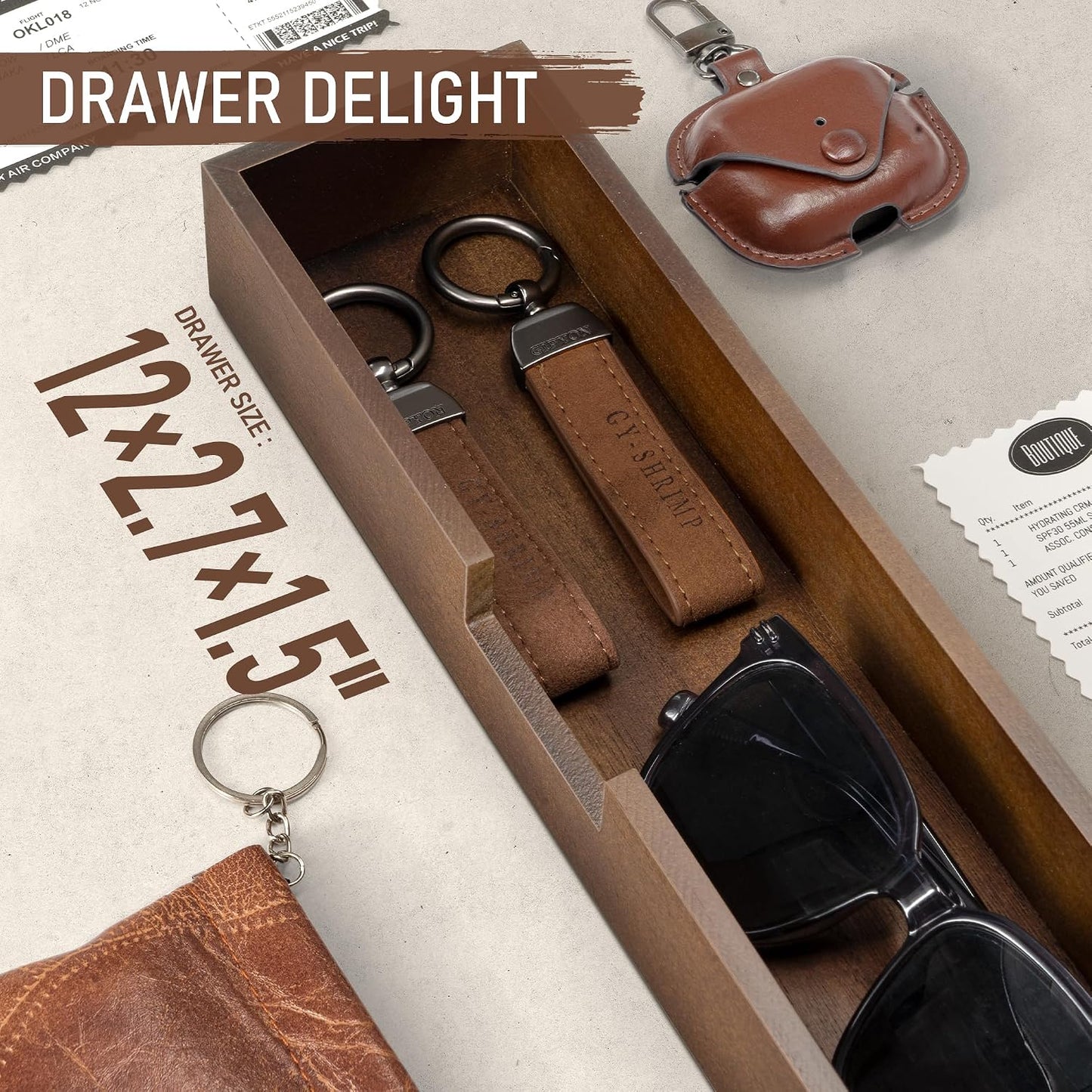 Farmhouse Pine Wood Key Holder Wall Mount / Brown / 1-drawer