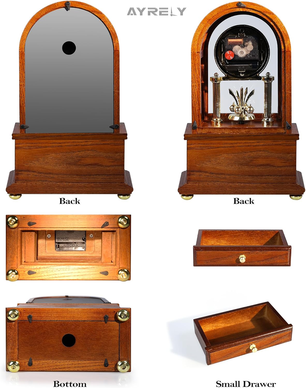 AYRELY® Wooden Table Anniversary Clock, Antique Shelf Clocks, Revolving Pendulum Mantel Clocks, Desk Grandfather Clock