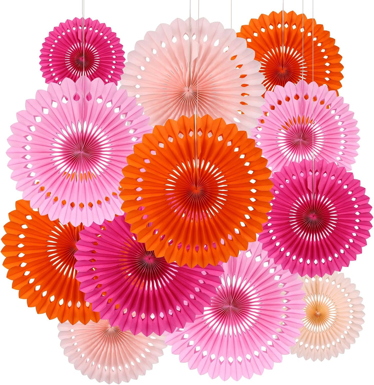 BestoFun 12PCS Paper Fans Orange and Hot Pink Party Decorations Tissue Paper Flowers Hanging Paper Fans Party Decorations for Girl Groovy Birthday Baby Shower Wedding Bachelorette Room Wall Décor