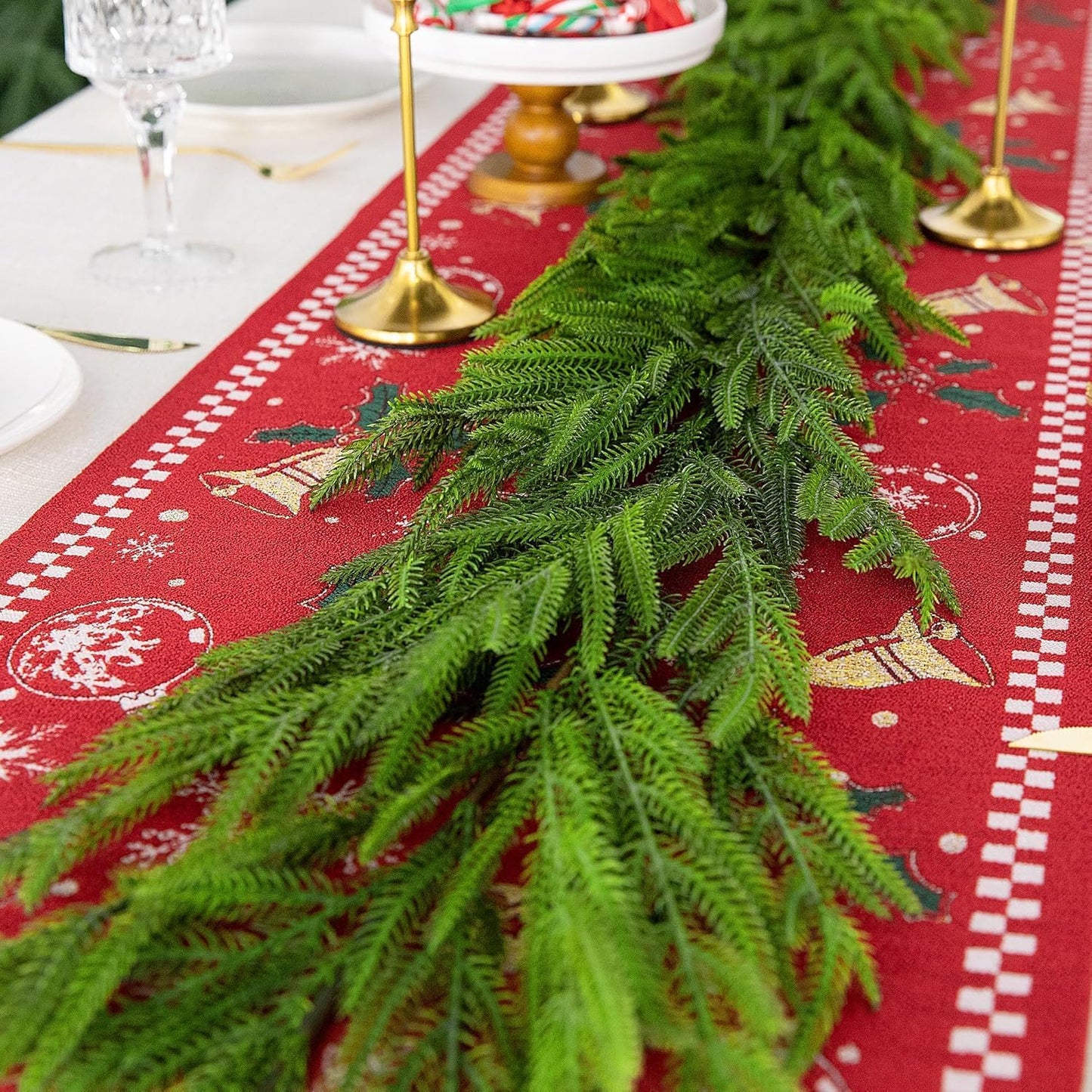 4 Pcs Christmas Norfolk Pine Garland, 6 Ft Real Touch Pine Garland Ornament | Dense Realistic Artificial Pines Greenery