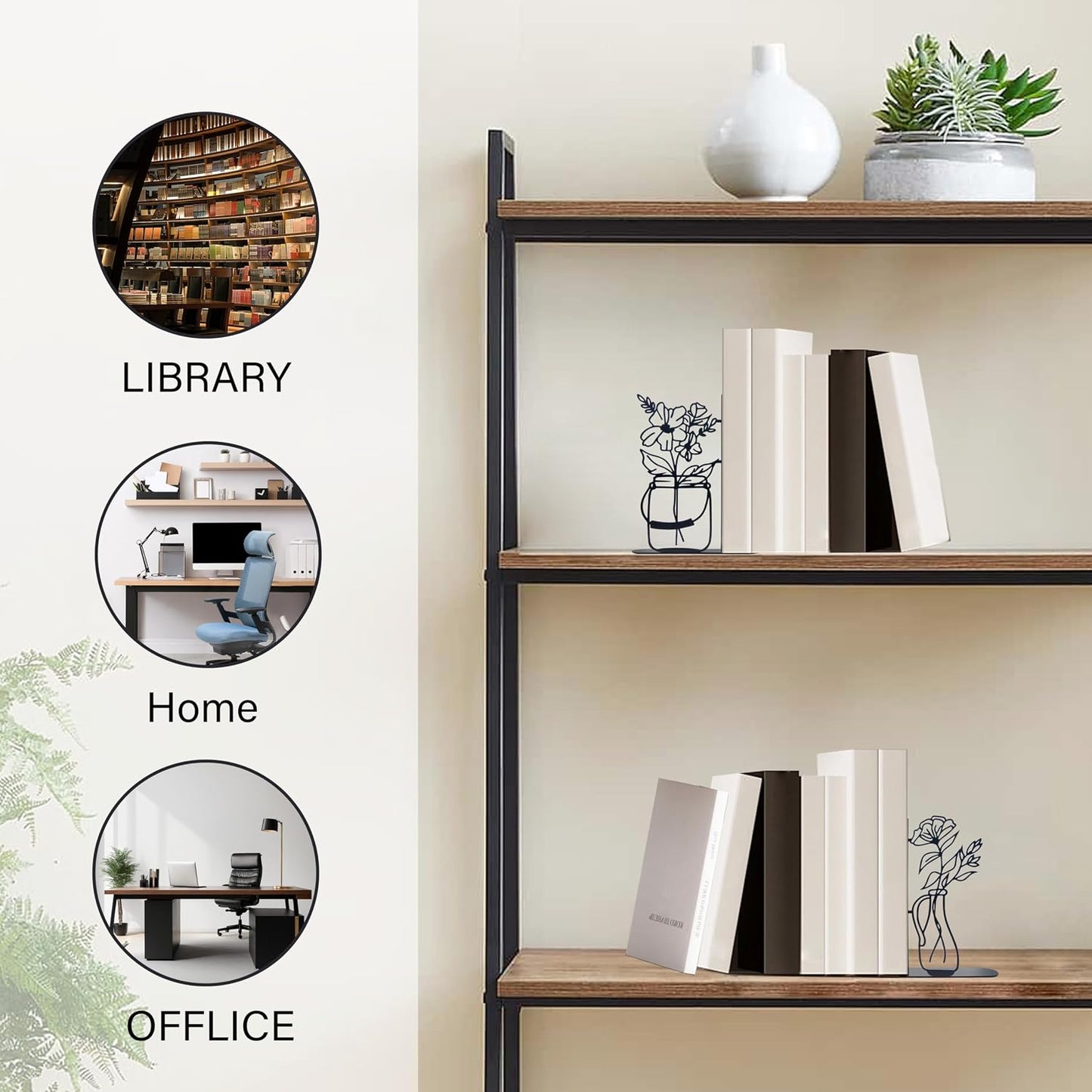Metal Flower Book Ends / Black