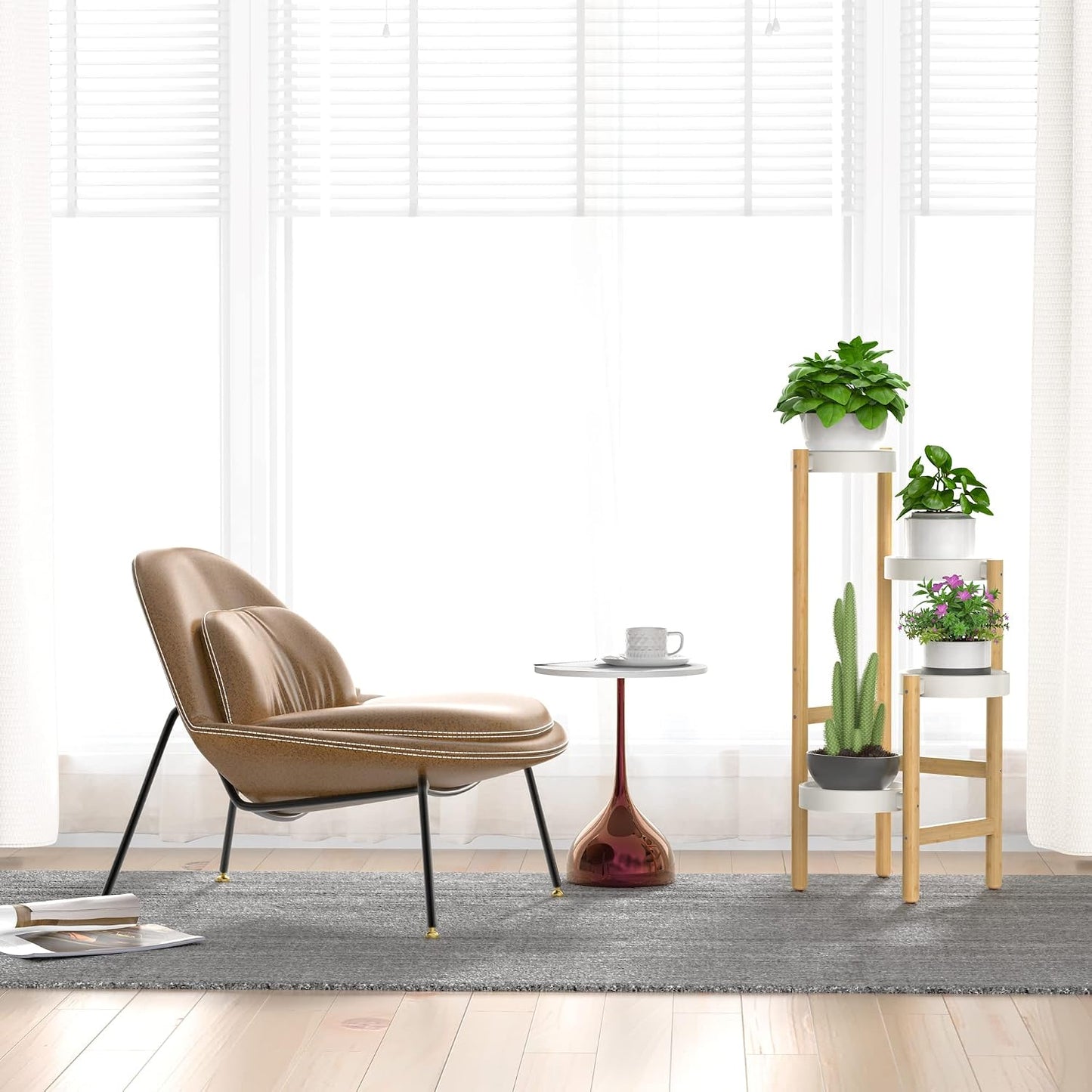 Wisuce Bamboo Plant Stands Indoor, 4 Tier Tall Corner Plant Stand Holder & Plant Display Rack for Outdoor Garden Indoor