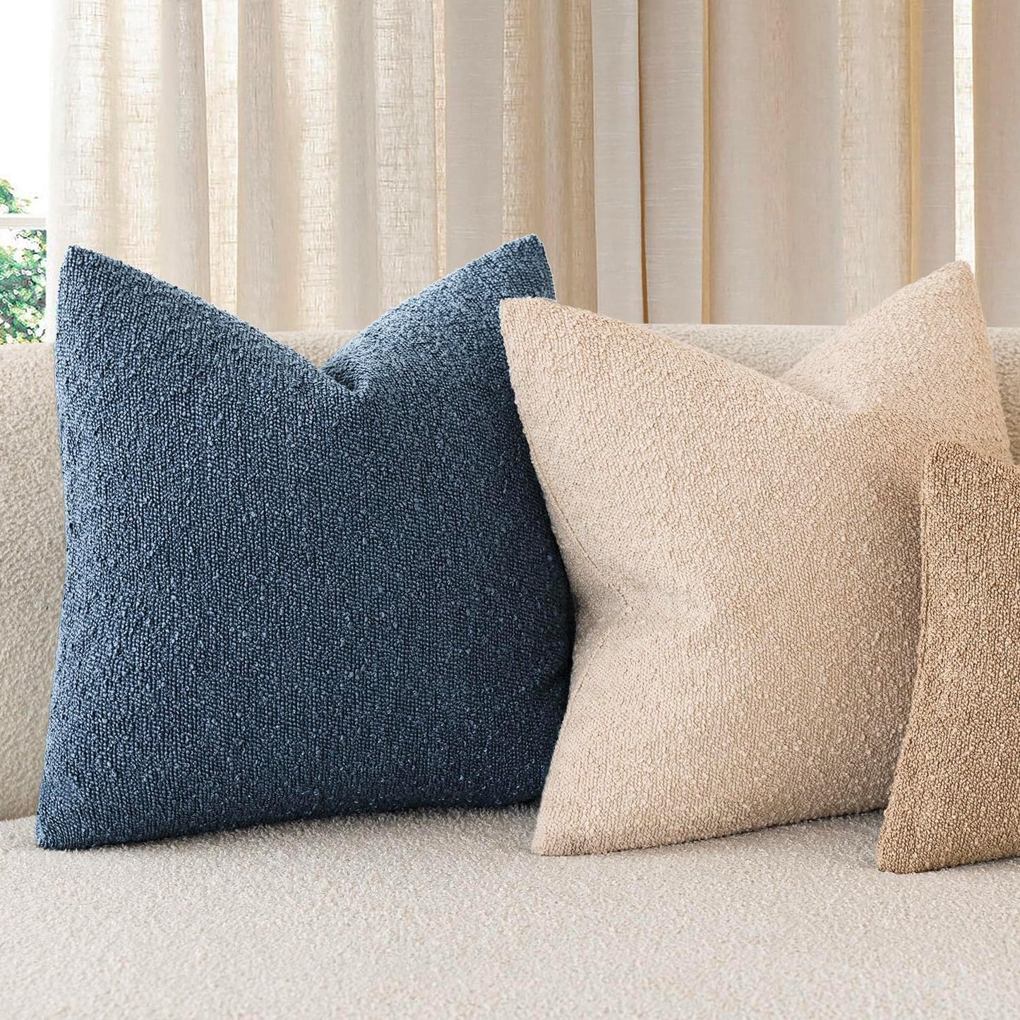 Textured Boucle Throw Pillow Covers Accent Solid Pillow Cases Soft / 18 x 18 / Blue Ashes / Set of 2