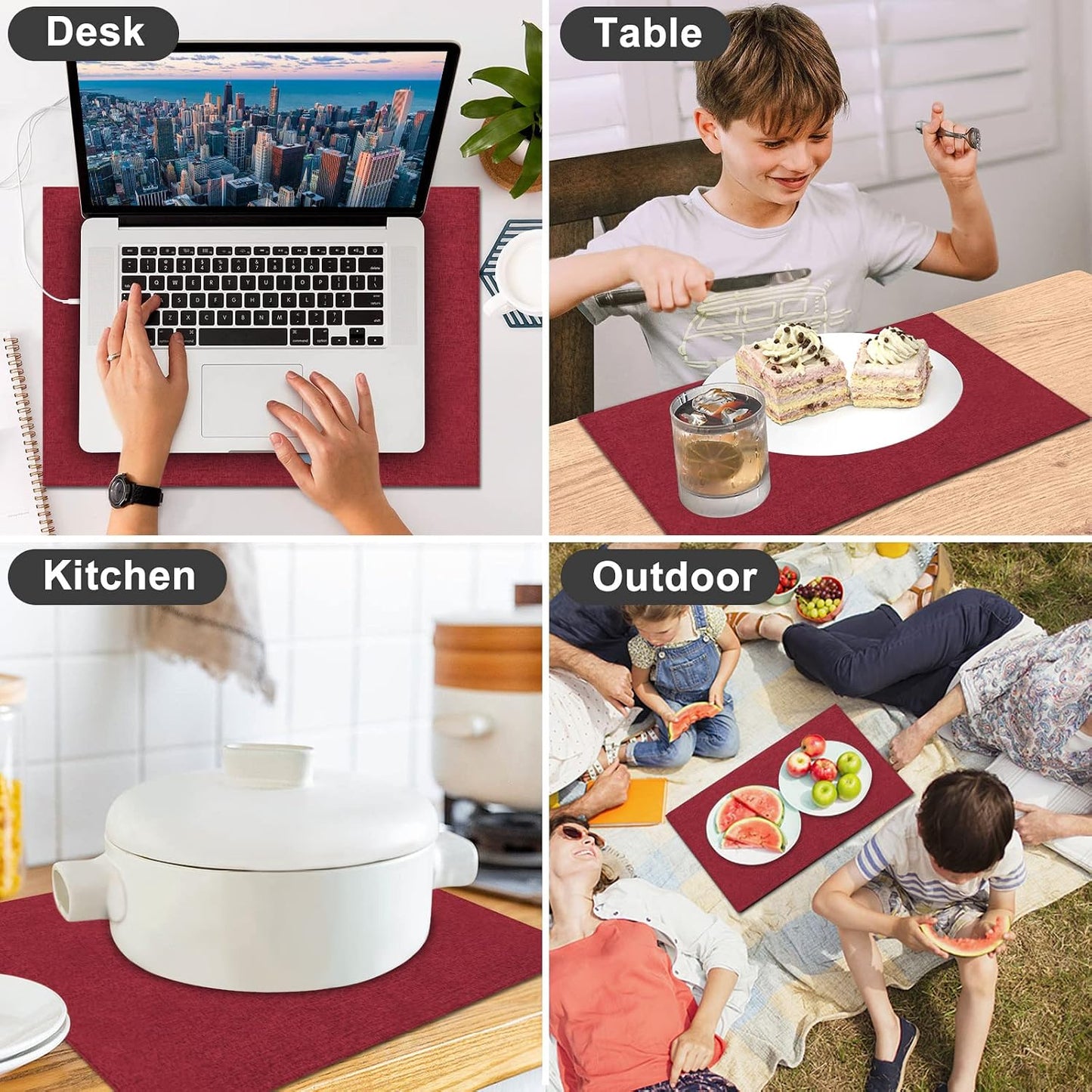 Cloth Placemats Set of 6, Cotton Linen Blend Machine Washable Durable Linen Table Mats, Heat Resistant Placemats