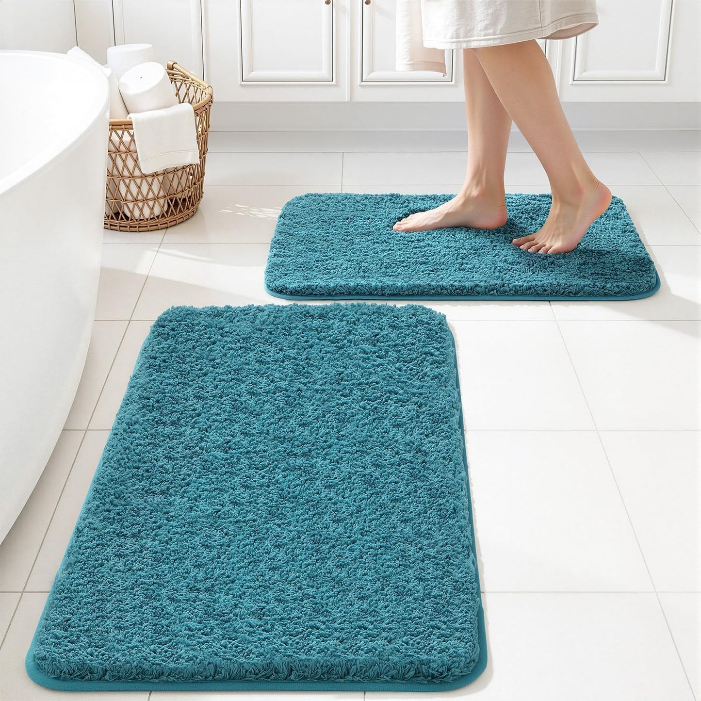 MIULEE Fall Orange Set of 2 Waffle Bathroom Rugs Boho Mat 17"x24"+18"x30"